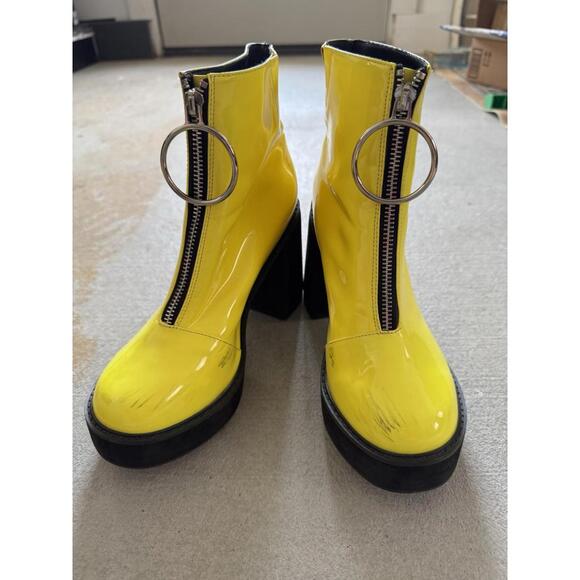 Doll Kills Current Mood Franky Platform Neon Yellow Patent Leather - Picture 3 of 9